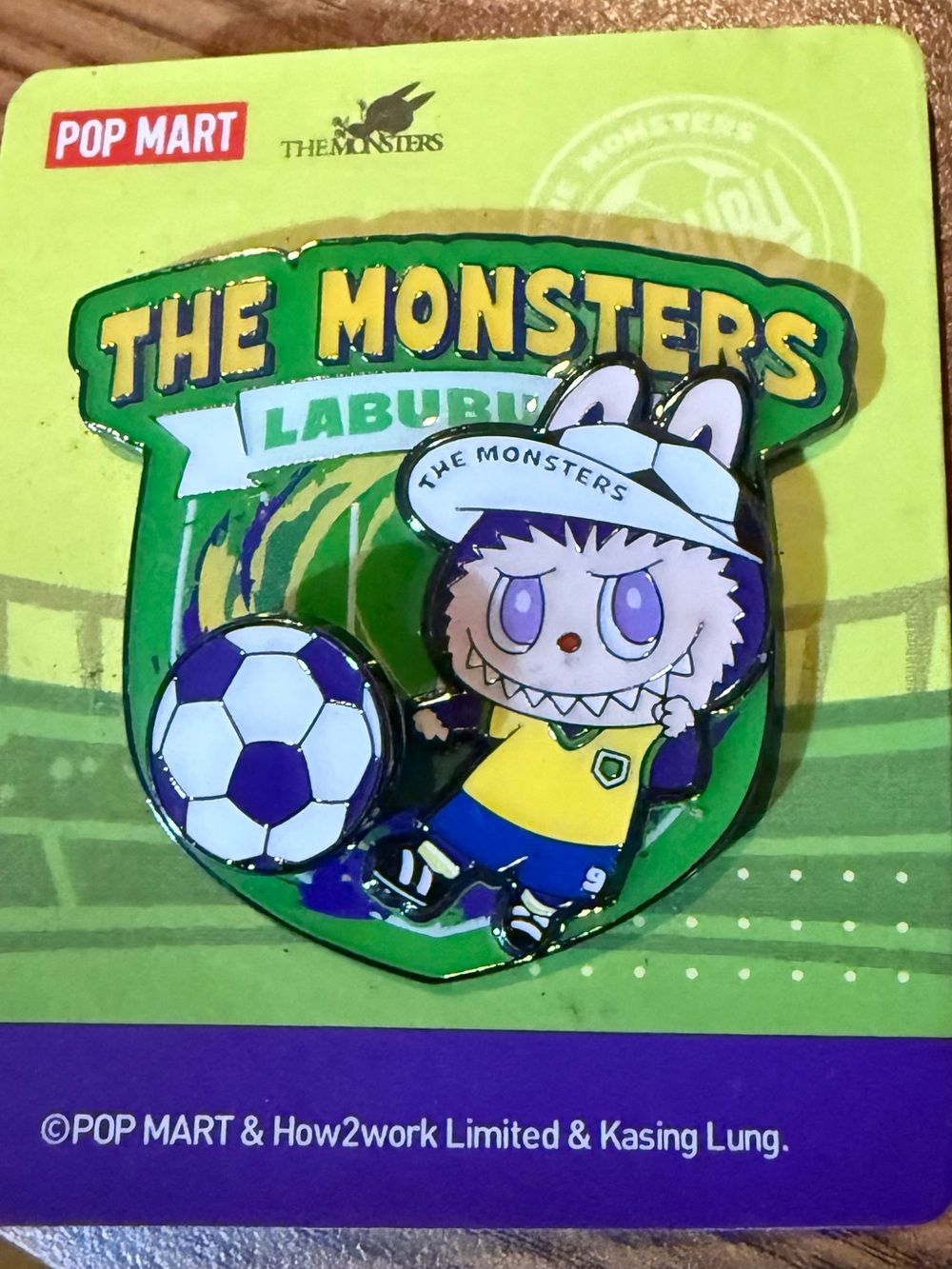 POP MART The Monsters Labubu Soccer Pin - Green & Yellow